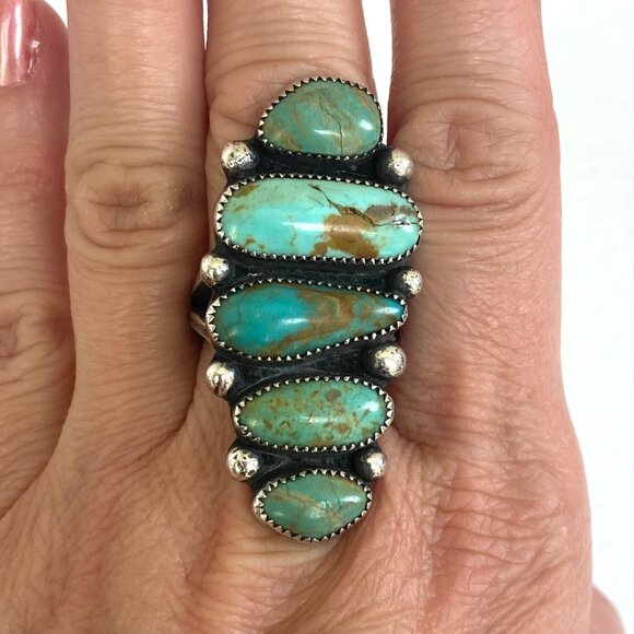 VTG Sterling Silver 925 LS Larry Sandoval Huge Unisex Turquoise Knuckle Ring - Picture 12 of 16